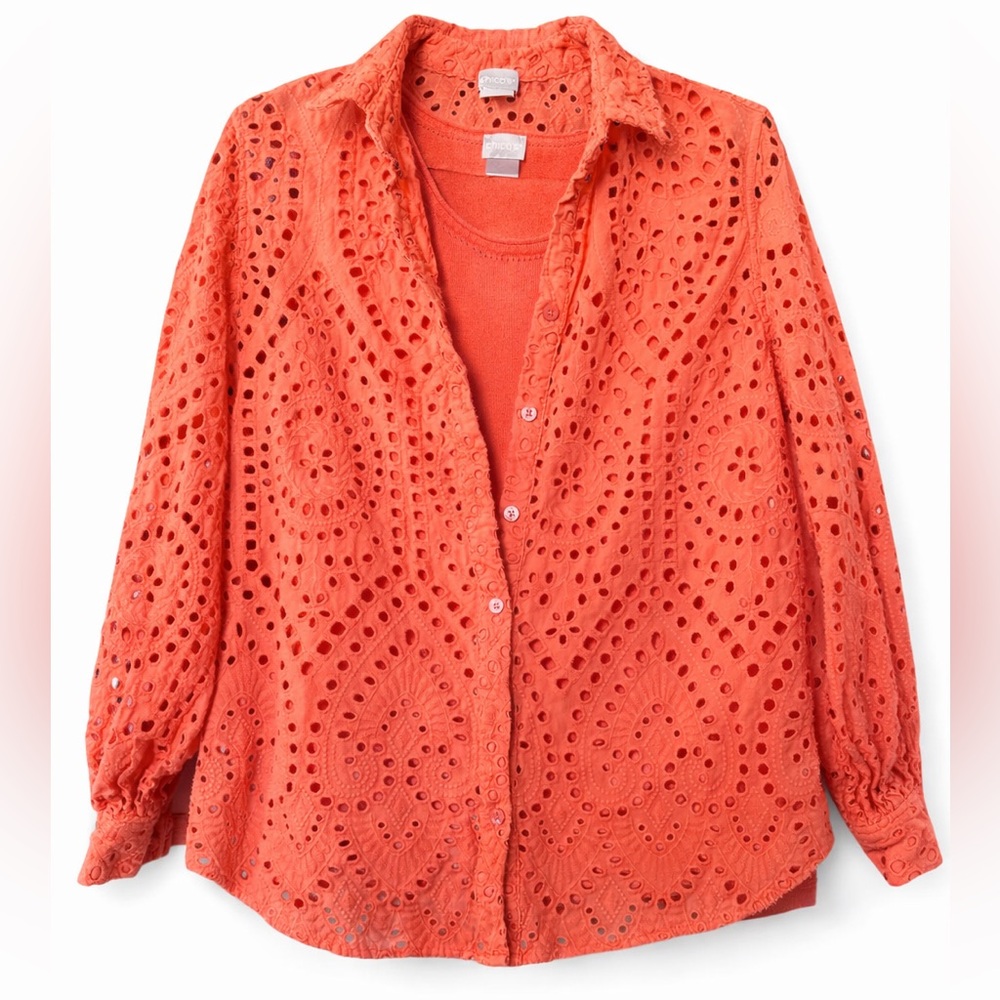 Chico’s Eyelet Button-Front Top + Matching Tank Set